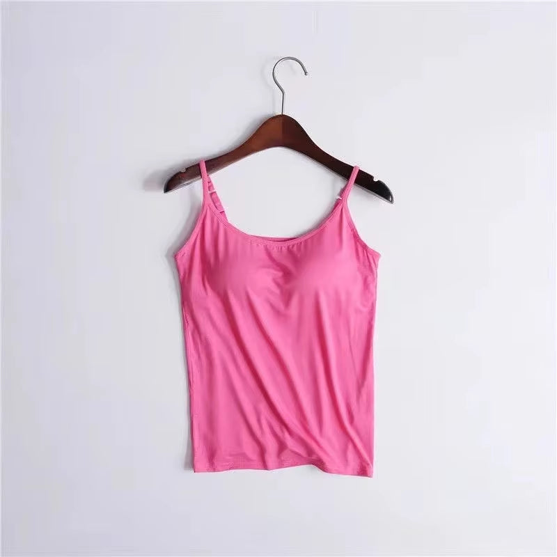 Elevate Your Summer Wardrobe with Our Sexy Solid Padded Bra Camisole - Women’s Backless Tank Top with Built-in Support