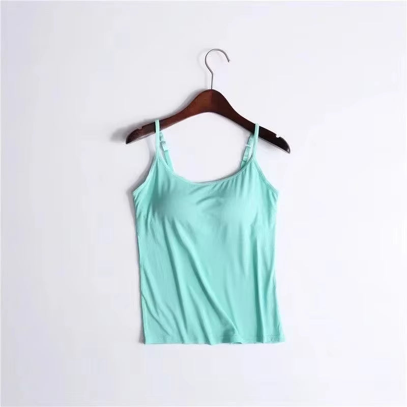 Elevate Your Summer Wardrobe with Our Sexy Solid Padded Bra Camisole - Women’s Backless Tank Top with Built-in Support