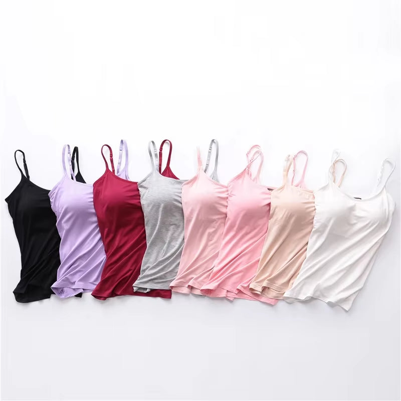 Elevate Your Summer Wardrobe with Our Sexy Solid Padded Bra Camisole - Women’s Backless Tank Top with Built-in Support