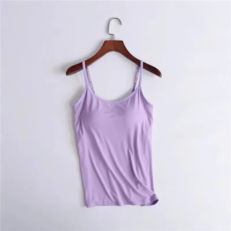 Elevate Your Summer Wardrobe with Our Sexy Solid Padded Bra Camisole - Women’s Backless Tank Top with Built-in Support